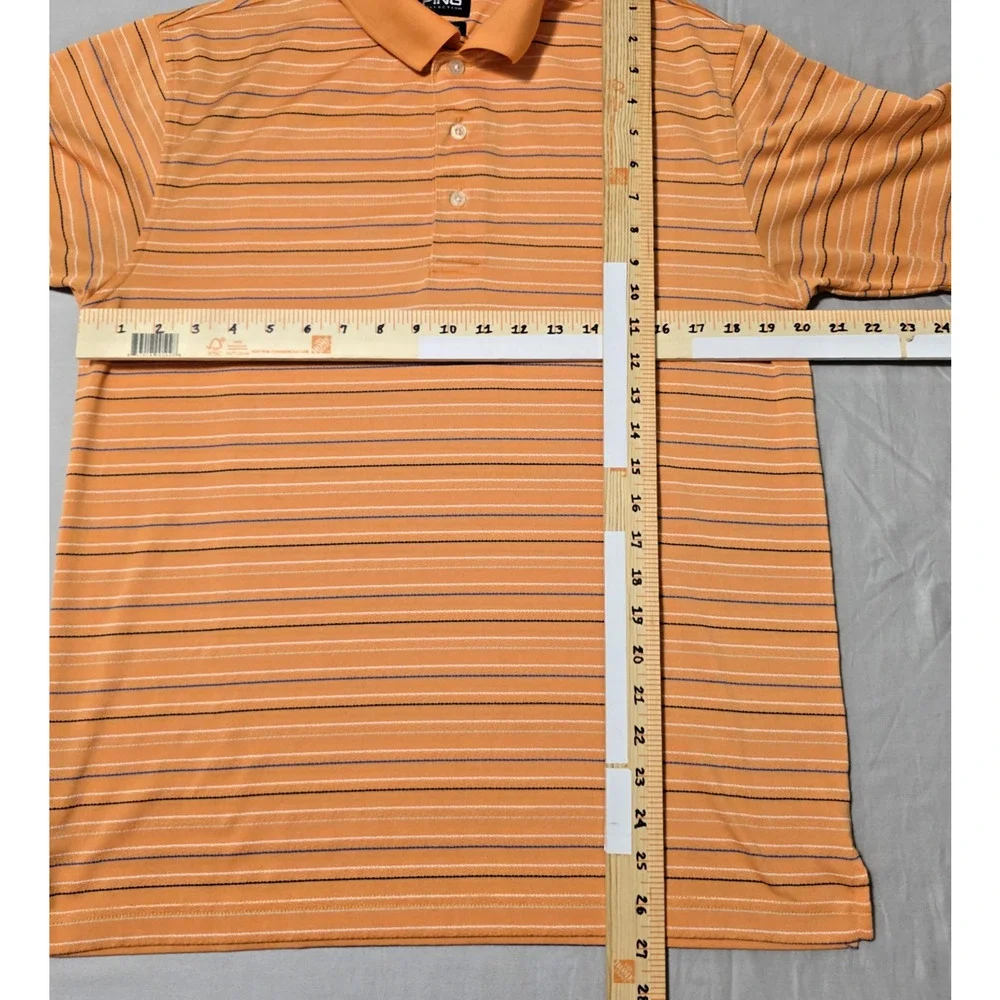 Ping Collection Golf Polo Shirt Men's Medium Orange Striped Dry Fiber Dynamics